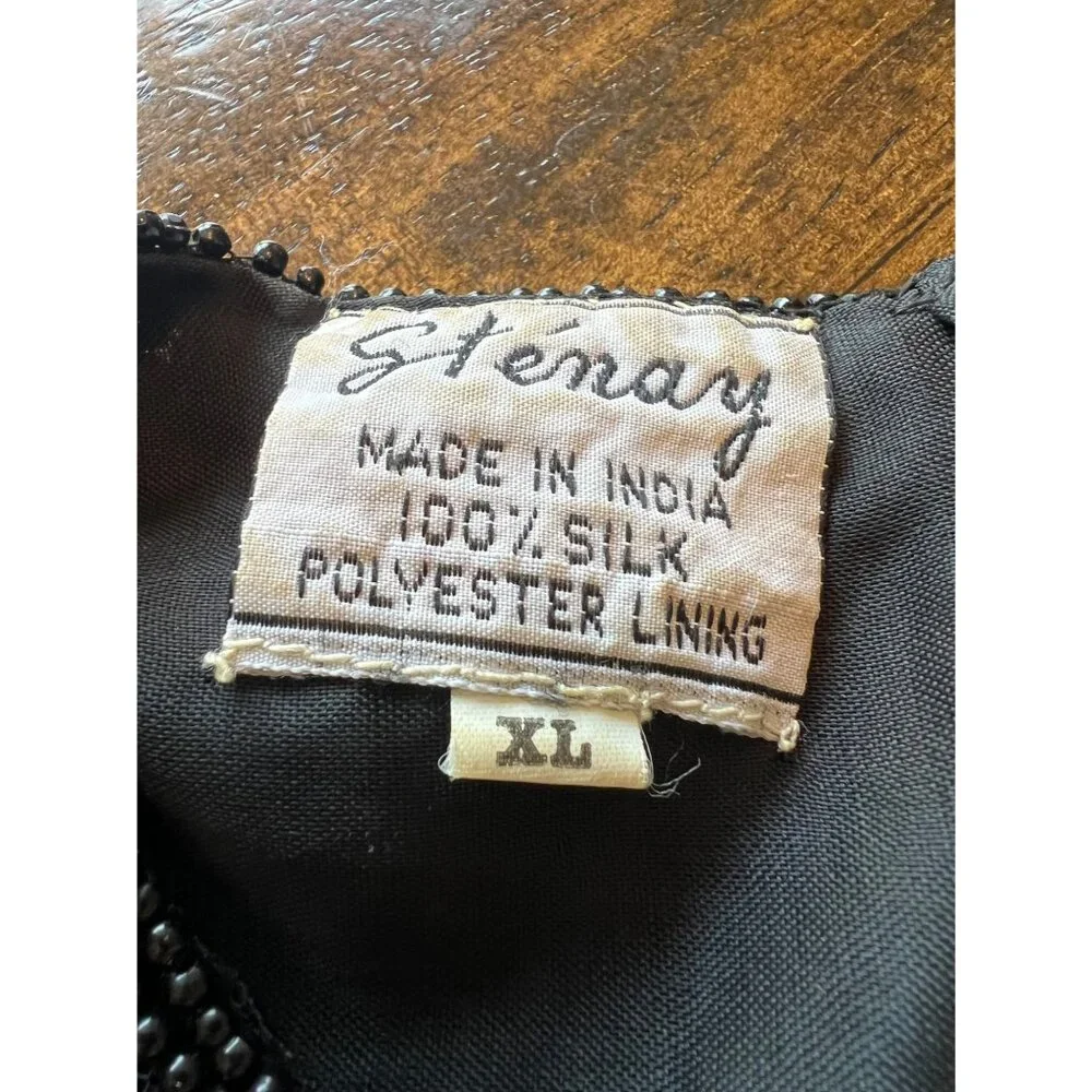 Vintage 80's Stenay Short Sleeve Sequin Floral 100% Silk Formal Blouse Size XL - Picture 6 of 9